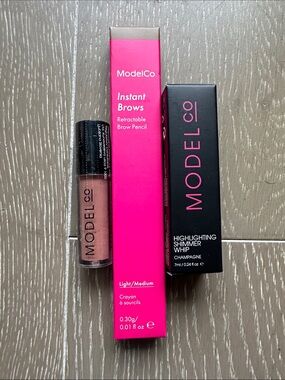 ModelCo makeup lot - brow pencil, lip creme, shimmer whip highlighter